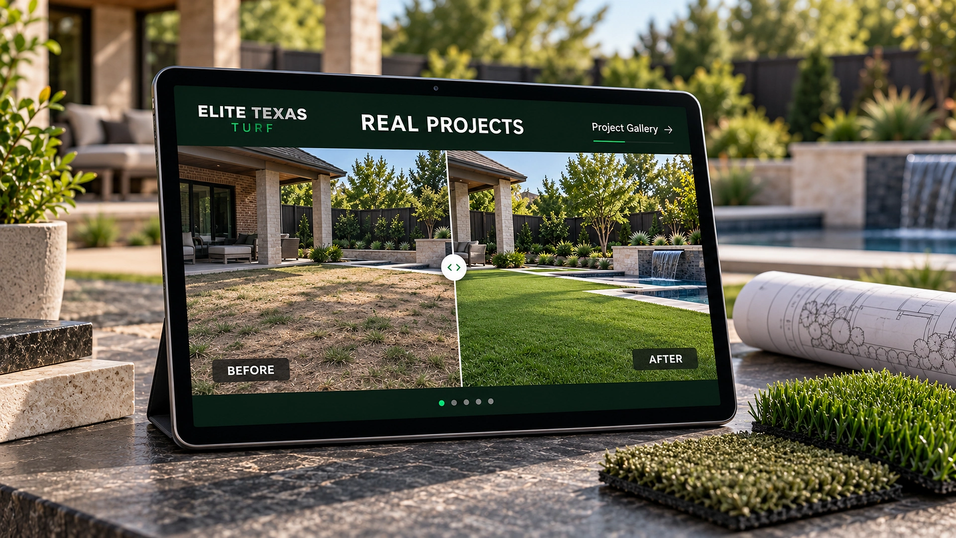 Before and after project gallery on the Elite Texas Turf website