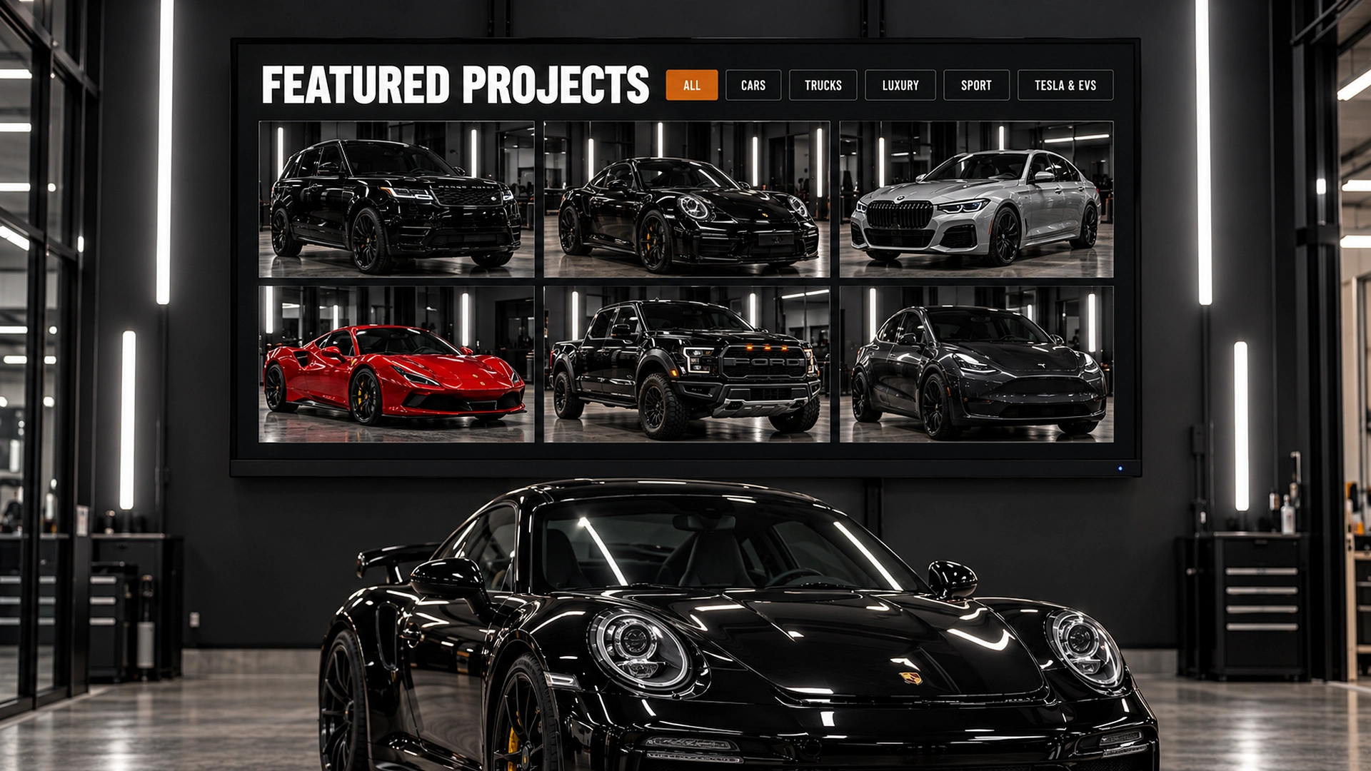 Filterable featured projects gallery on the VMR Window Tinting website