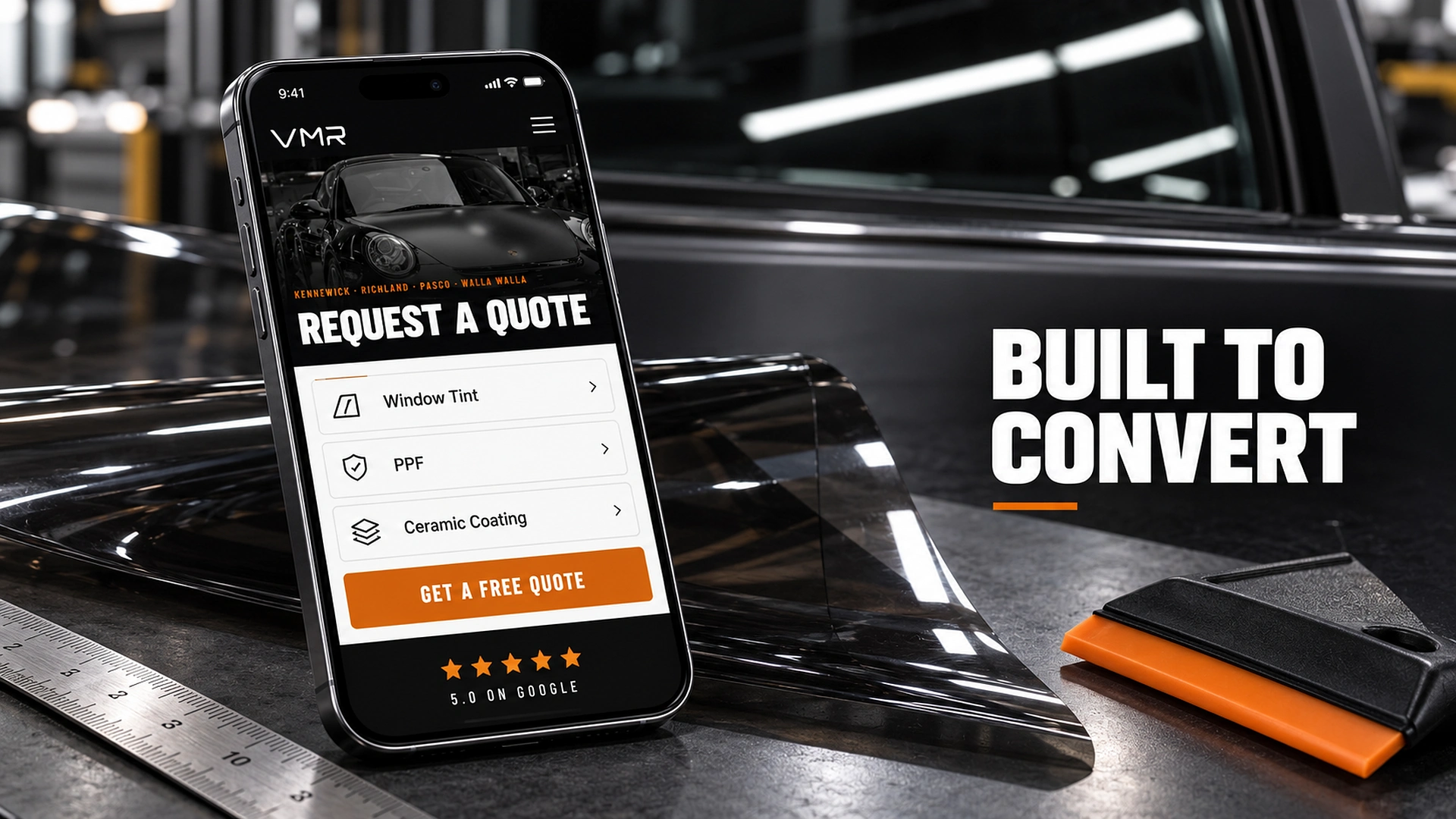 VMR Window Tinting mobile quote request flow