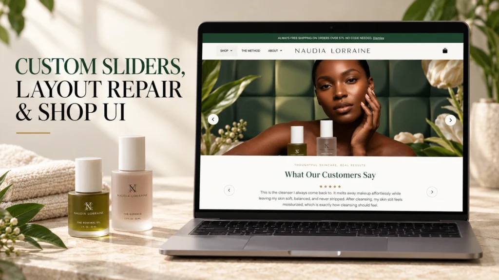 Naudia Lorraine Skincare Website Improvements & Custom Sliders