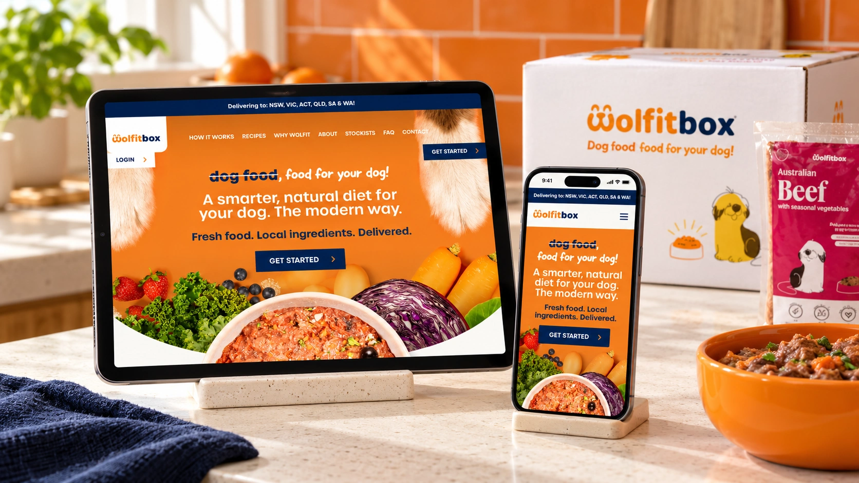 Responsive Wolfit Box website on tablet and mobile