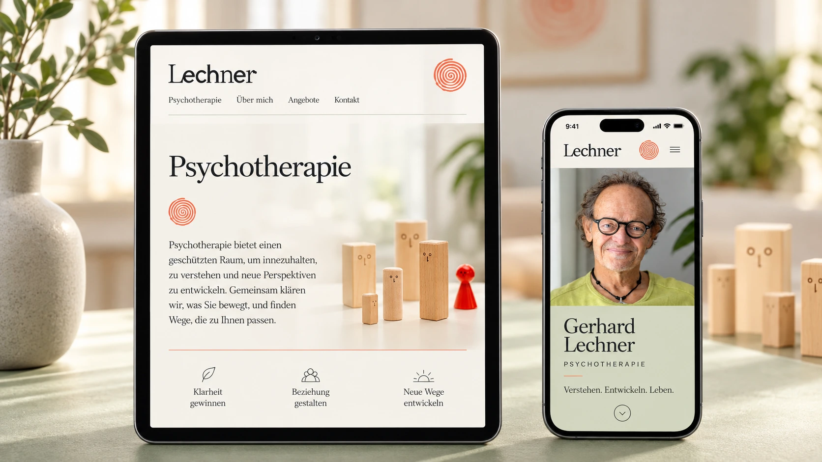 Responsive Mag. Gerhard Lechner psychotherapy website shown on tablet and mobile