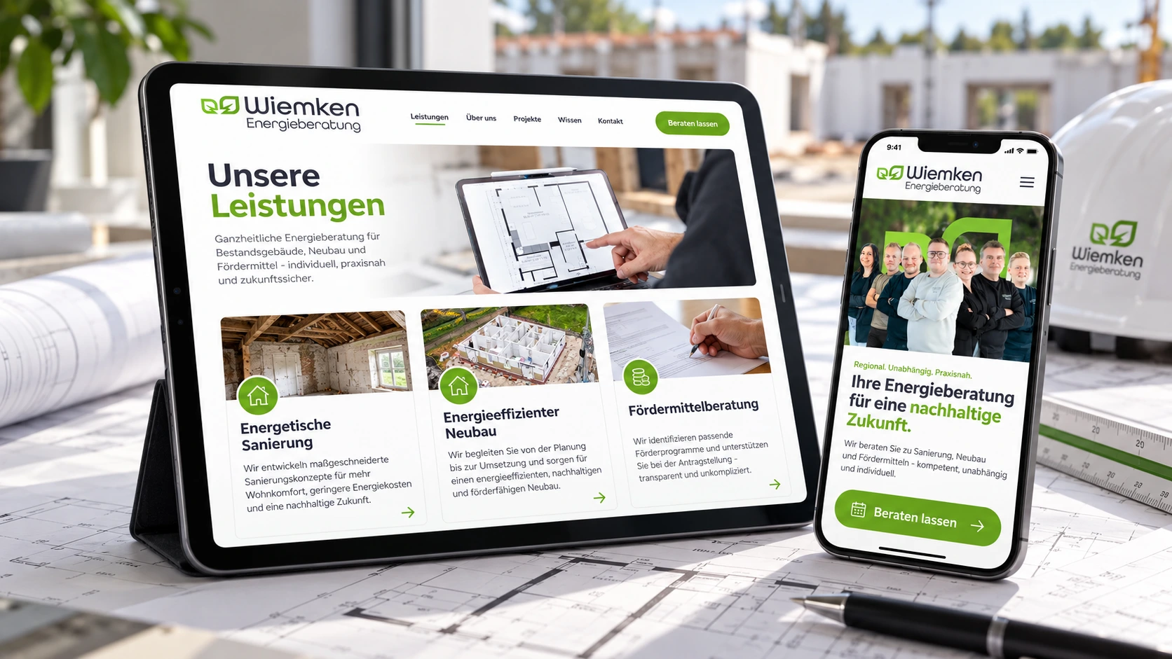 Wiemken Energieberatung responsive services website displayed on tablet and mobile