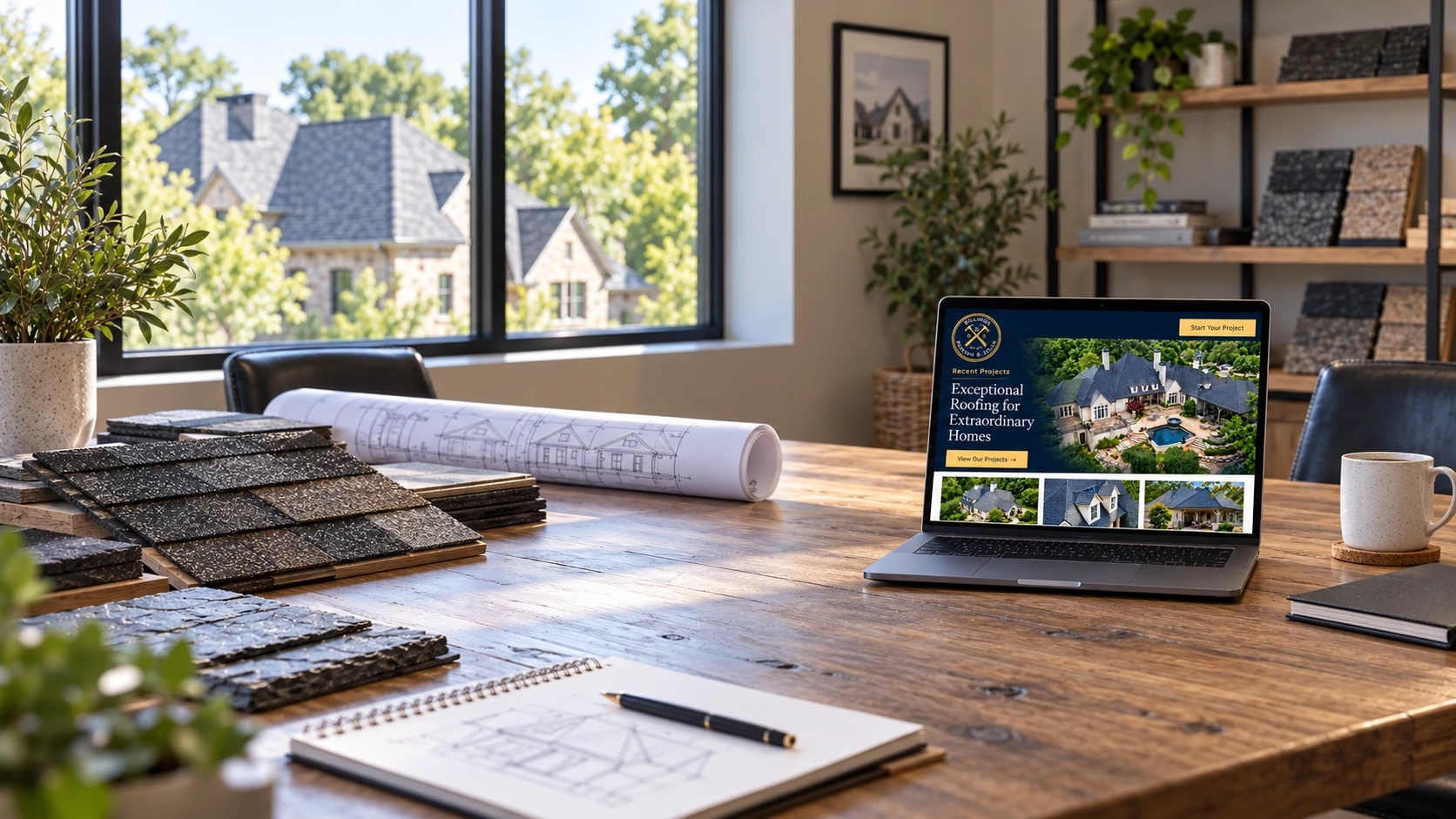 Billings Roofing completed project gallery displayed on a desktop website
