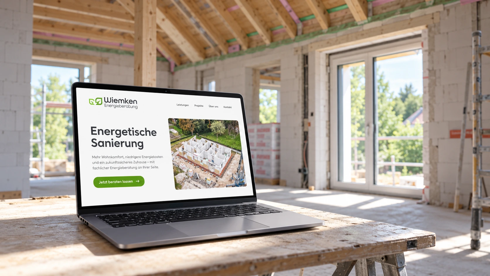 Wiemken Energieberatung energy renovation website experience displayed on a laptop